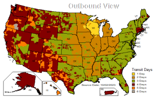 UPS ground time-in-transit map - Joe Due Blades and Equipment